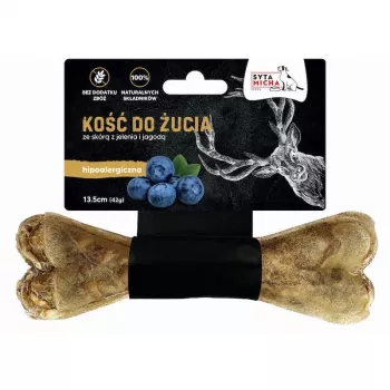 Kramtomas kaulas šunims SYTA MICHA Elnio oda ir uogos 13,5 cm – dantų priežiūros skanėstas su elnienos skoniu, be glitimo ir konservantų