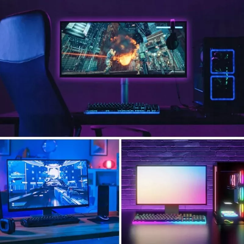 LED juosta Vention PAAWJ RGB 5 m USB 5V su IR nuotolinio valdymo pulteliu, dvipusės juostos montavimas