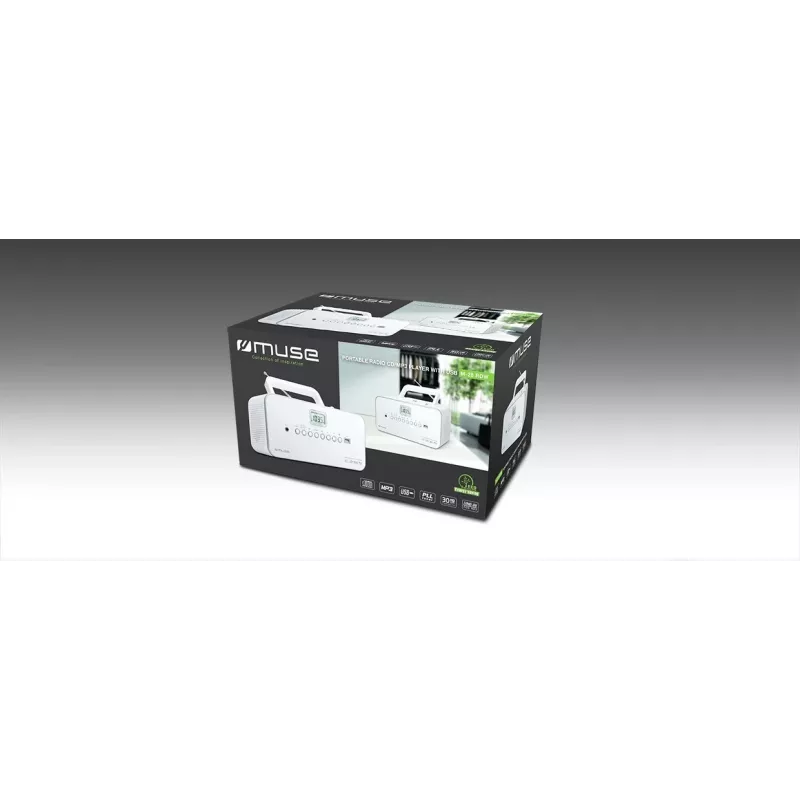 Nešiojama stereo sistema Muse M-28RDW – CD/MP3 grotuvas, FM/MW imtuvas, 3W RMS, balta, 1,4 kg