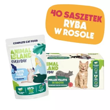 ANIMAL ISLAND baltos žuvys sultinyje kačių ėdalas mono pakuotė 40x85g