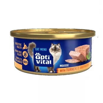 OptiVital mini skardinė – suaugusių kačių putėsiai su kalakutiena 85g
