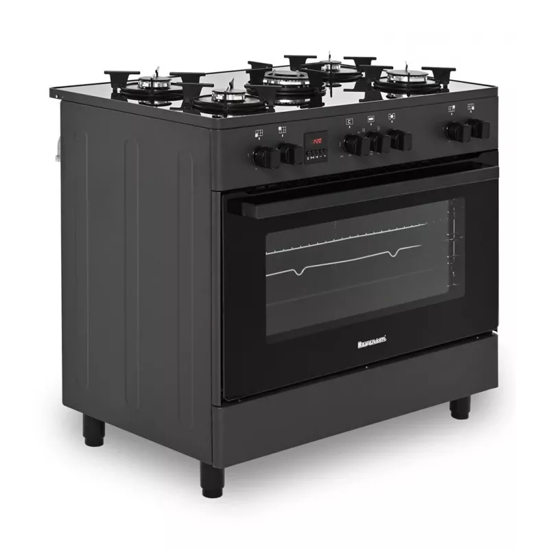 Laisvai pastatoma dujinė/elektrinė viryklė Ravanson KWGE-K90, 5 kaitvietės, 90 cm, orkaitė 105 L, jutiklinis valdymas