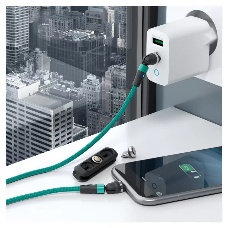 USB laidas RealPower MagneticCharge2 1 m žalias greitasis įkrovimas duomenų perdavimas