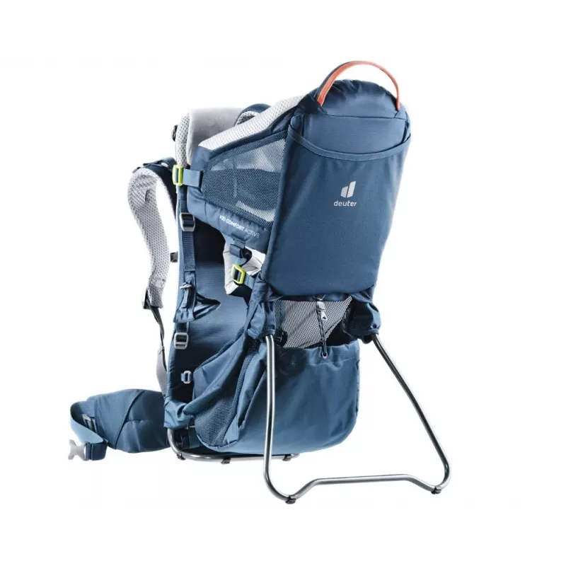 Nešiojama kuprinė vaikui DEUTER Kid Comfort Active mėlyna, poliamidas, iki 22 kg, saulės stogelis, pėdų atrama, VariQuick, Lite Air