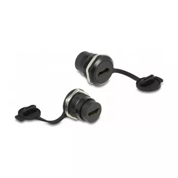 DeLOCK HDMI-A įmontuojama jungtis su apsauginiu dulkių dangteliu, juoda, 30,3 mm x 23,5 mm