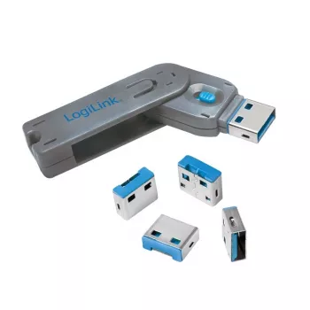 USB prievado užraktas LogiLink AU0043 (mėlynas, 4 vnt.)