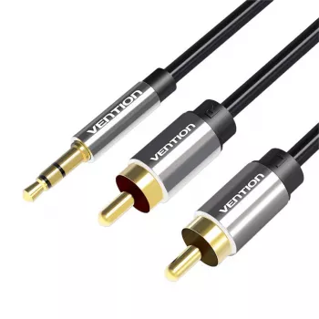 Vention 3,5 mm lizdas – 2x RCA kištukas garso kabelis 1 m juodas metalinis tipas