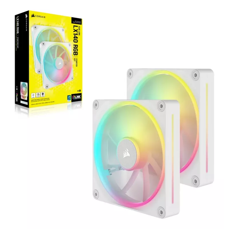 Ventiliatorių rinkinys Corsair iCUE LINK LX140 RGB CO-9051032-WW 140 mm 2 vnt. 2000 RPM Baltas