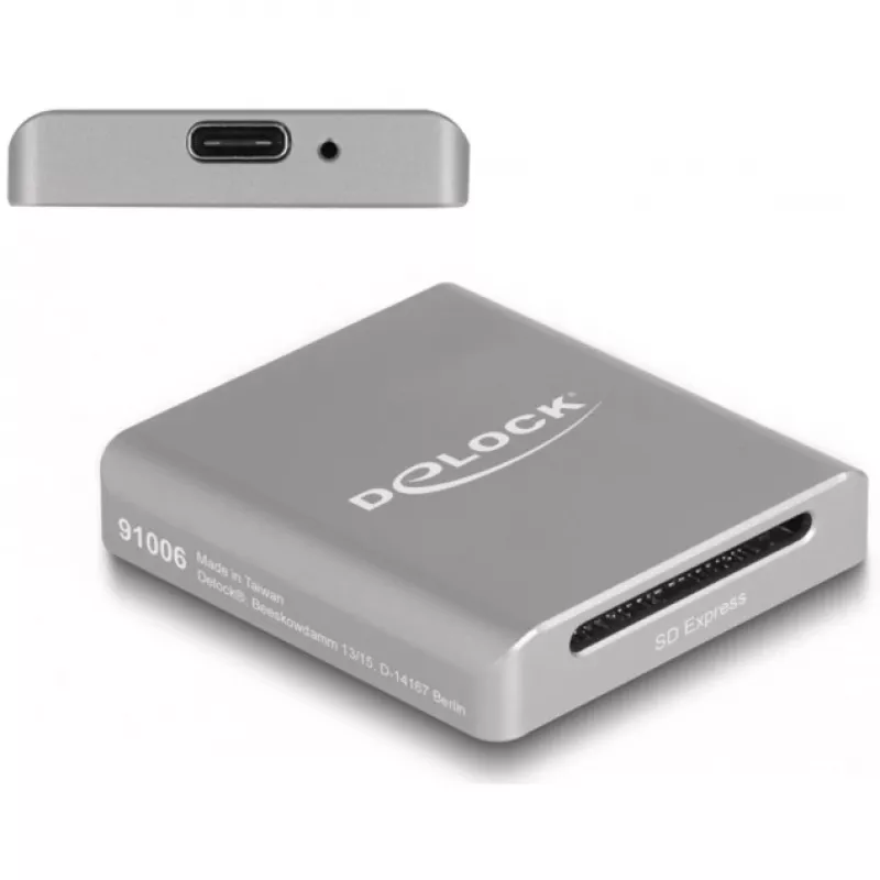 DeLOCK 91006 SD kortelių skaitytuvas, pilkas, USB Type-C, 10000 Mbit/s