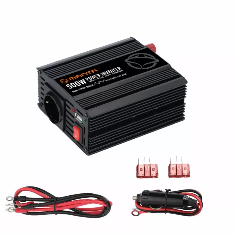 Inverteris MANTA MPI500M 500W nuolatinė / 1000W pikinė DC į AC