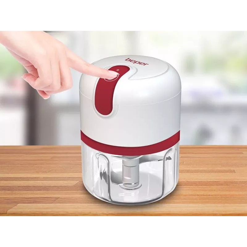 Beper P102ROB050 USB būdu kraunamas maisto smulkintuvas, 0,25 L, 30 W, baltas/raudonas