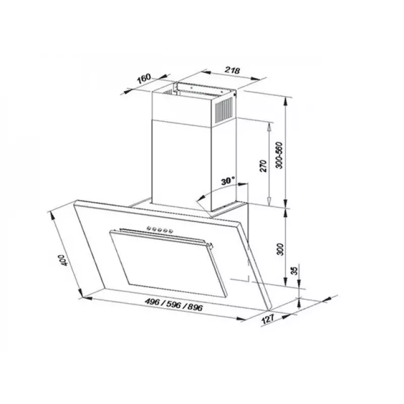 Kamininis gartraukis MAAN Vertical PG 60 — 59,6 cm, baltas, 320 m³/h, 3 greičiai, LED šviestuvai