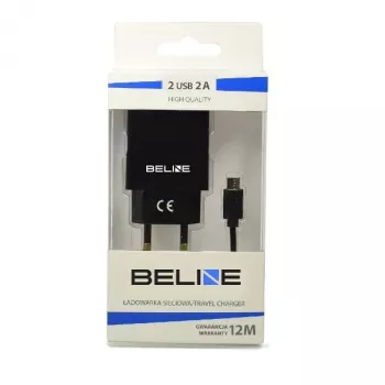 Kelioninis įkroviklis Beline Beli0011 — 2× USB prievadai, microUSB kabelis, 2A išėjimas, juodas