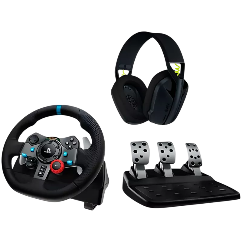 LOGITECH G29 EU + G435 Juodas Žaidimų Vairas Su Pedalais Ir Ausinėmis, Aliuminis, USB, PC