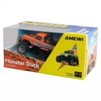 Valdomas radijo ryšiu Monster Truck Amewi DieCast 1:64 RTR Oranžinis, liejamo korpuso, paruoštas važiuoti