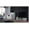 Sideboard Cama Meble VIVA 150 balta/balta blizgi ir sonoma ąžuolas, 3 durys, 5 lentynos, 1500×450×800 mm
