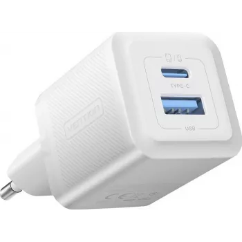Vention 30W - įkroviklis su GaN technologija, 1x USB-A, 1x USB-C (baltas)