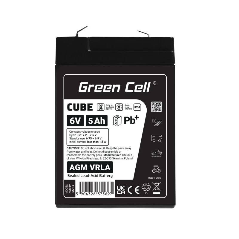 UPS baterija Green Cell AGM6V5AH-J 6 V 5 Ah sandarioji švino rūgšties AGM
