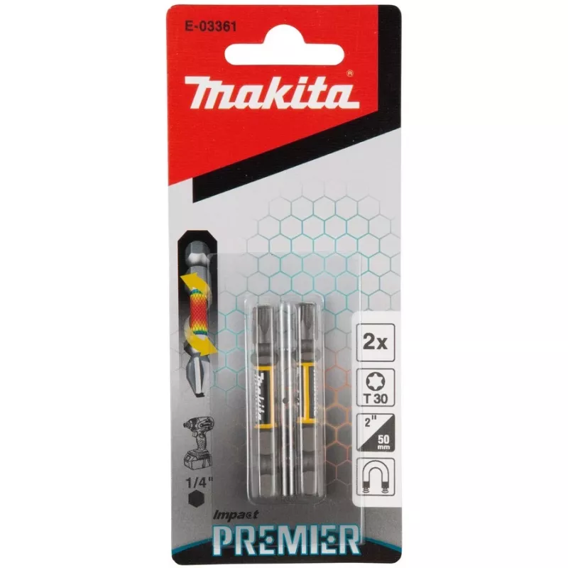 Makita Impact Premier sukimo antgalis 2 vnt Torx T30 šešiakampis lizdas 50 mm