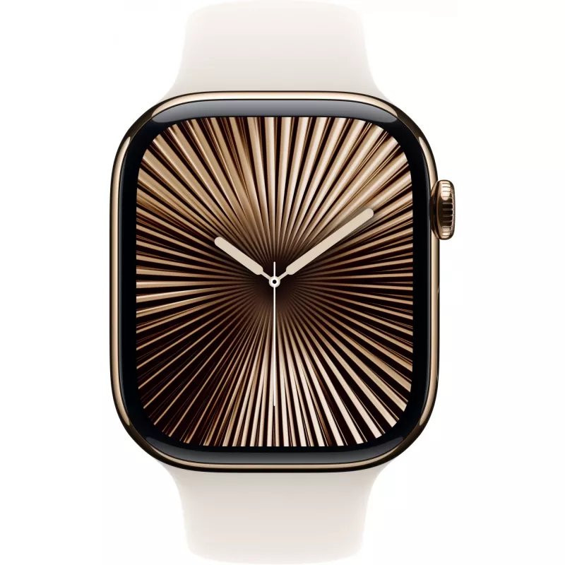 APPLE Watch Series 10 GPS + Cellular 46mm Auksinis Titano Korpusas su Žvaigždėtos Šviesos Sporto Juosta - S/M