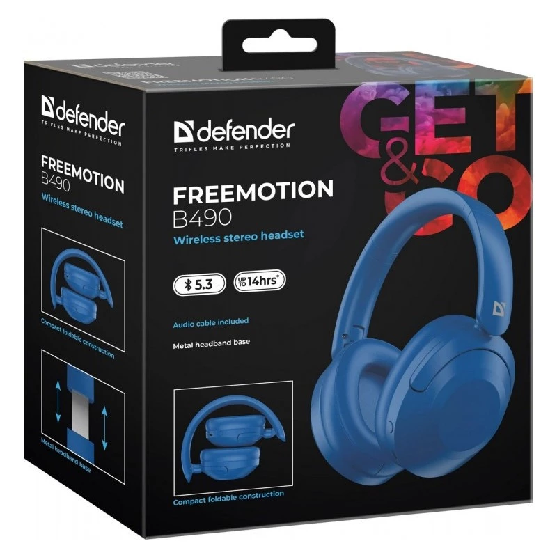 Belaidės ausinės Defender Fre Emotion B490 mėlynos, ant ausų, Bluetooth, įmontuotas mikrofonas