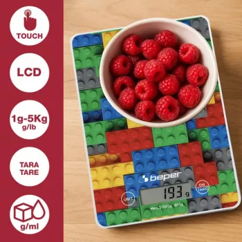 Virtuvinės svarstyklės Beper P102BIL005 – skaitmeninės, 5 kg, 1 g, spalvoti plyteliai