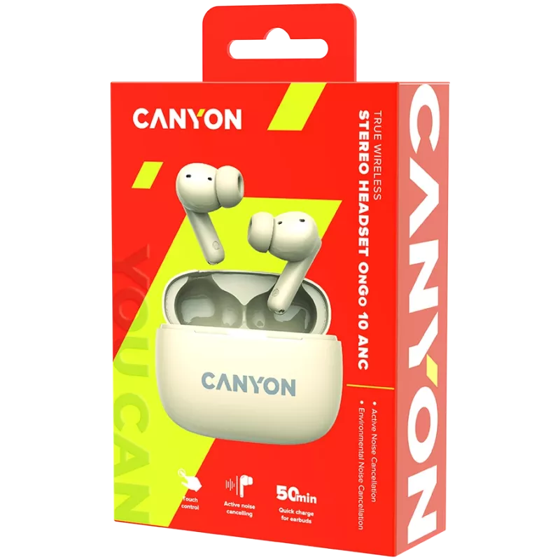 Canyon CNS-TWS10BG Ausinės ir ausinių rinkinys Tikras belaidis stereofoninis (TWS) Įstatomos ausinės pokalbiams/muzikai/sportui/kasdieniam naudojimui USB Type-C Bluetooth Smėlio spalvos (CNS-TWS10BG)