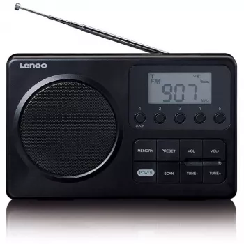 Nešiojamas radijo imtuvas Lenco MPR-035BK – FM/AM, maitinimas iš tinklo arba baterijų, 2,5 colio LCD, 20 FM išankstinių nustatymų, 3,5 mm išvestis
