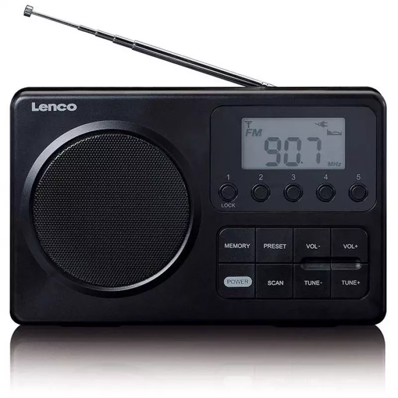 Nešiojamas radijo imtuvas Lenco MPR-035BK – FM/AM, maitinimas iš tinklo arba baterijų, 2,5 colio LCD, 20 FM išankstinių nustatymų, 3,5 mm išvestis