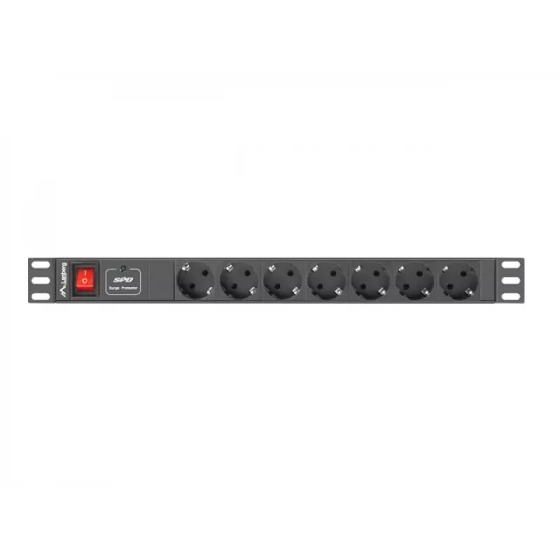 Lanberg PDU-07F-0200-IEC-BK 1U 10A 2m 7x Schuko lizdų maitinimo skirstytuvas (PDU) 19 inch