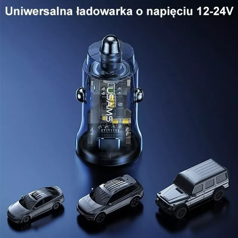 Automobilinis kroviklis usams CC164CC01 30W su 1×USB-A ir 1×USB-C greitajam krovimui