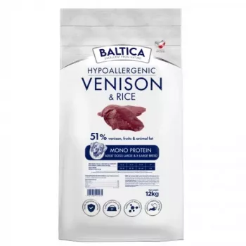 BALTICA Nutraceutic Hipolerginis Didelių ir Ypač Didelių Veislių šunų ėdalas su elniena ir ryžiais - 12 kg