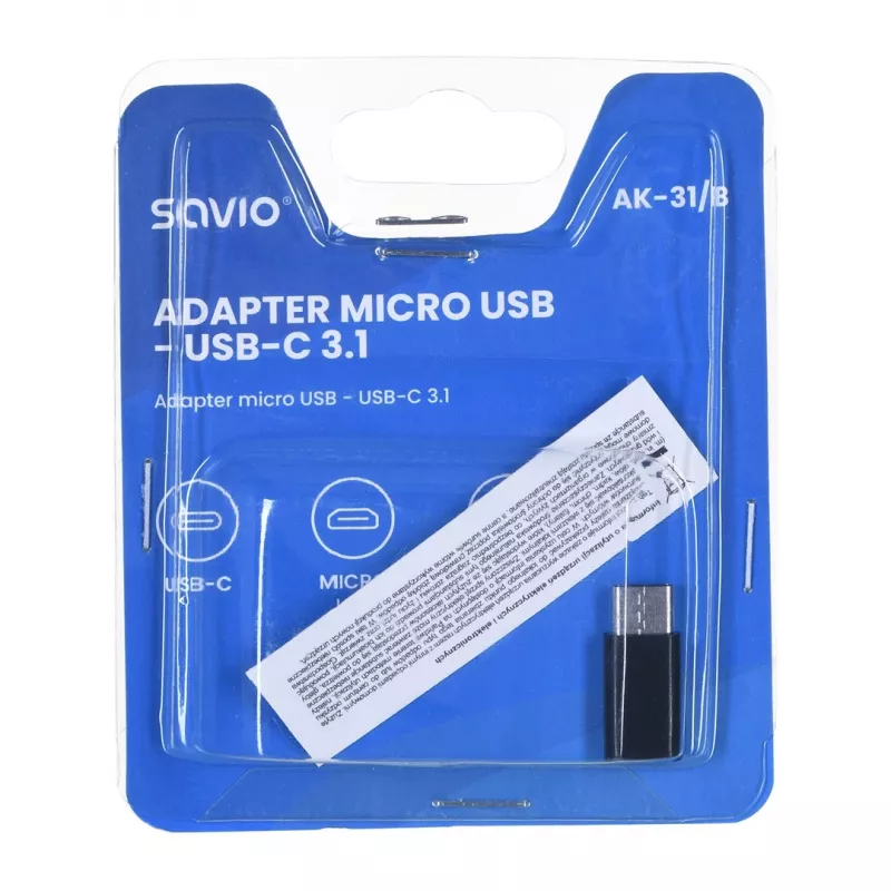 Savio AK-31 / B laido sąsajos / lyties adapteris Micro USB USB 3.1 Type C juodas