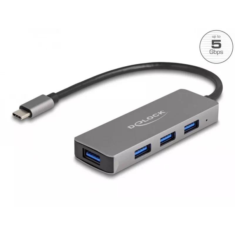 DeLOCK 63173 USB 3.2 Gen 1 šakotuvas, USB Type-C, 4× USB-A, 5000 Mbit/s, juodas