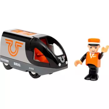 BRIO 63604700 keleivinis traukinys oranžinis-juodas, medinis žaislinis traukinukas, suderinamas su BRIO bėgiais