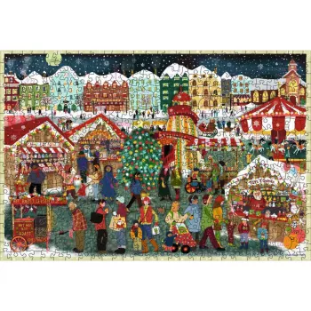Medinė dėlionė Ravensburger Wooden Puzzle Kalėdinė mugė – 500 detalių