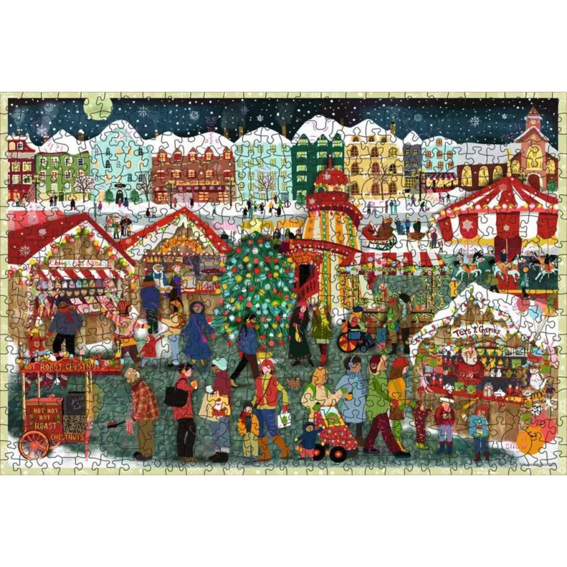Medinė dėlionė Ravensburger Wooden Puzzle Kalėdinė mugė – 500 detalių