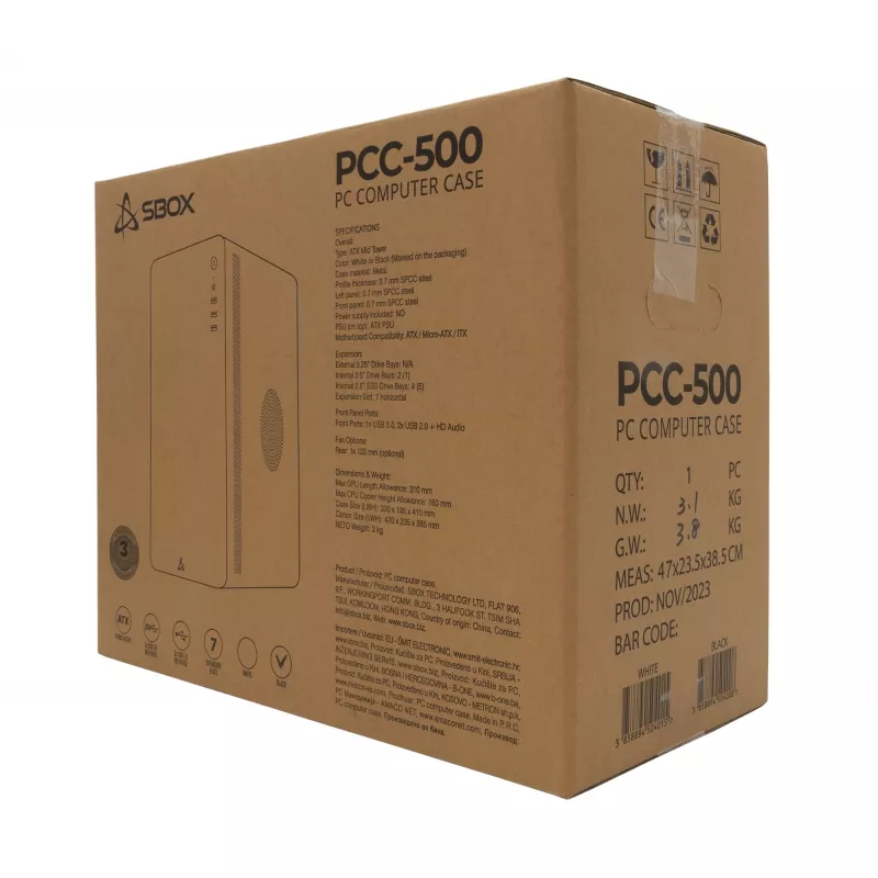 Kompiuterio korpusas Sbox PCC-500 Black ATX