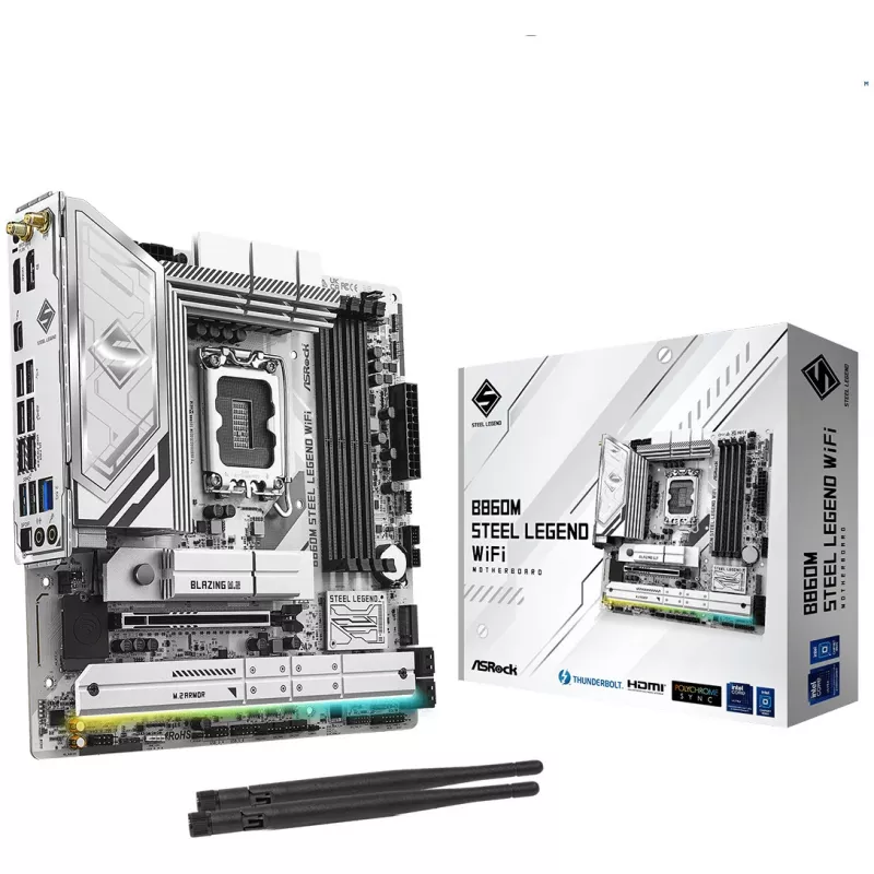 Motininė plokštė ASRock B860M Steel Legend WiFi — Intel B860, LGA 1851, micro-ATX, DDR5, 4 DIMM, Wi-Fi 6E, 2.5GbE