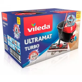 VILEDA 140827 šluostymo sistema su kibiru – juodas pluoštas, šlapias valymas, teleskopinis kotas 130 cm, rankena 35 cm, tinka laminatui/plytelėms/medžiui