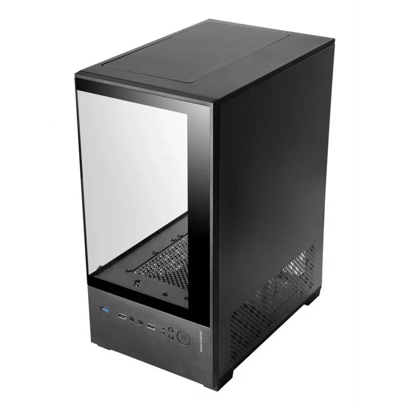 Mini bokso korpusas TACENS Mars Gaming MC-SE2 — Mini-ITX / Micro-ATX, juodas, šoninis langas, maitinimo šaltinis apačioje, palaiko 2x2,5 colio + 1x3,5 colio