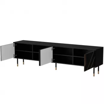 TV spintelė Cama Meble Cama 4D MOUNTAIN 2040×400×550 mm juoda + auksinė medžio drožlių plokštės viršus