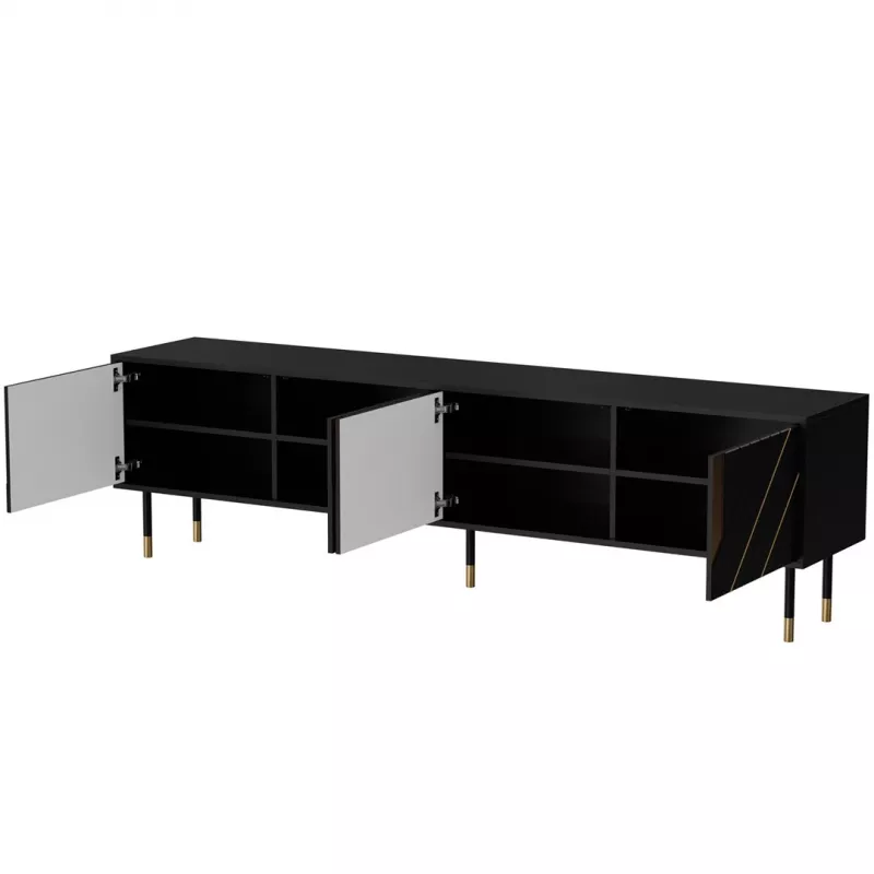 TV spintelė Cama Meble Cama 4D MOUNTAIN 2040×400×550 mm juoda + auksinė medžio drožlių plokštės viršus