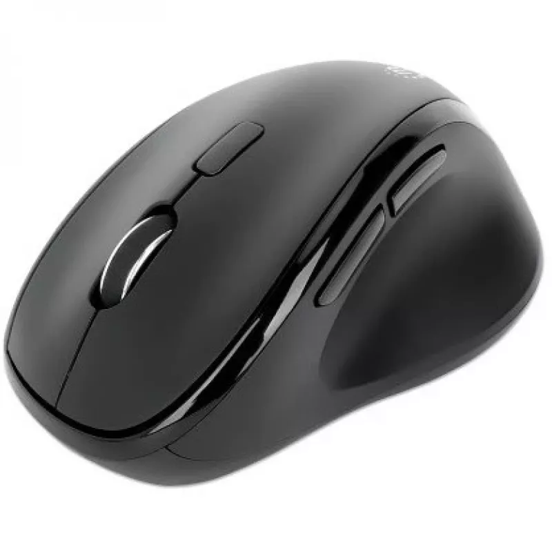 Manhattan ergonominė belaidė pelė, dešiniarankiams, reguliuojama 800/1200/1600 dpi, 2,4 GHz (iki 10 m), šeši mygtukai su slinkimo ratuku, kombinuotas USB-A ir USB-C imtuvas, juoda, AA baterija (įtraukta), trejų metų garantija