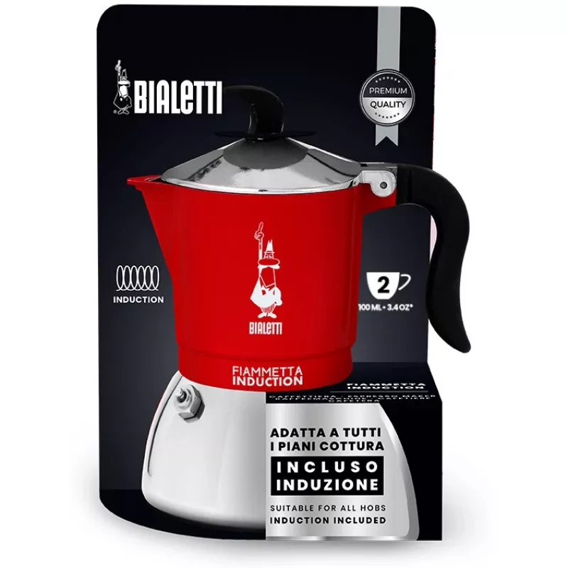 Stovetopinis espreso kavos virimo aparatas BIALETTI FIAMMETTA 2TZ Induction raudonas, 2 puodeliai