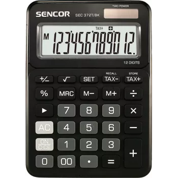 Skaičiuotuvas SENCOR SEC 372BK 12 skaitmenų LCD pagrindinis stalinis skaičiuotuvas, maitinamas baterijomis