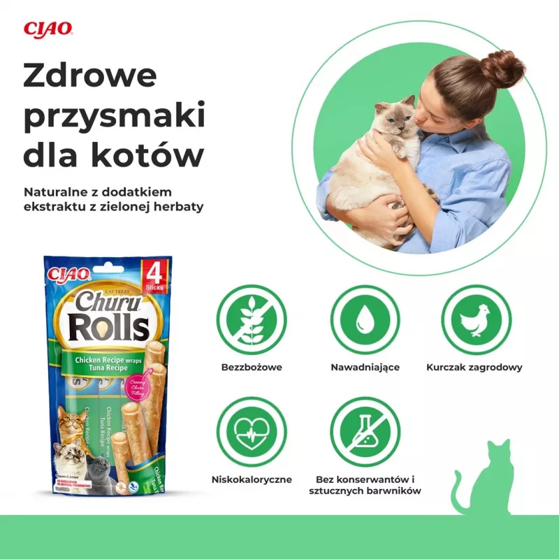 INABA Churu Rolls Vištienos receptas su tunu – skanėstai katėms – 4x10 g