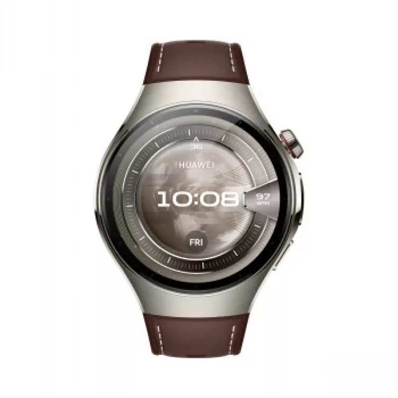 Išmanusis laikrodis HUAWEI WATCH 5 Classic 46 mm, 1,38 colio AMOLED 466×466, jutiklinis ekranas, GPS, sidabrinis korpusas, ruda juosta