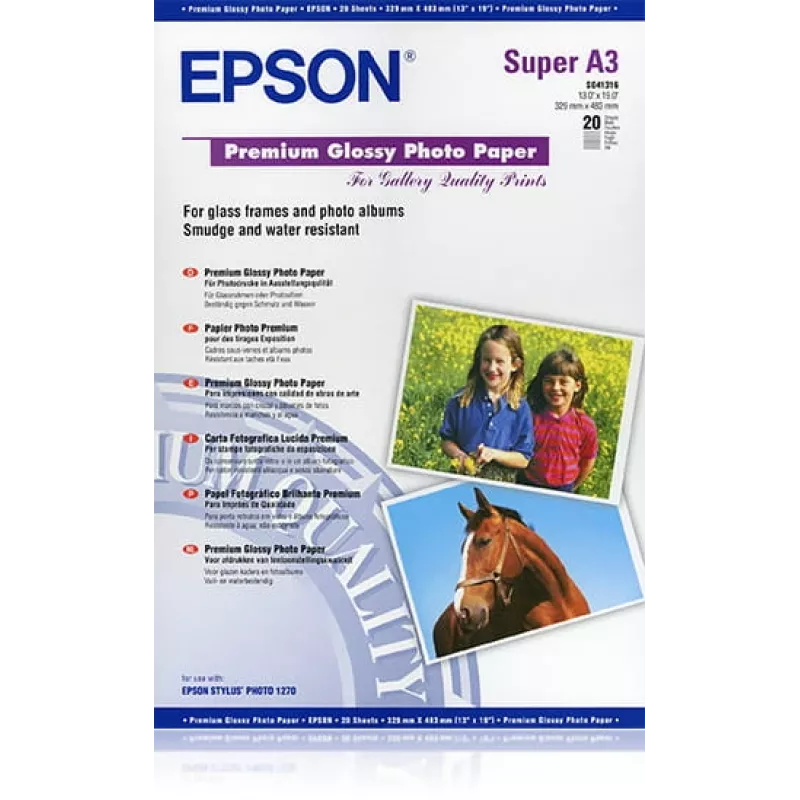 Epson Premium Glossy Photo Paper A3+ 250g/m² 20 lapų