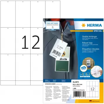 HERMA A4 52,5x93,5 mm balti popieriniai nelipnūs žymekliai 1200 vnt.